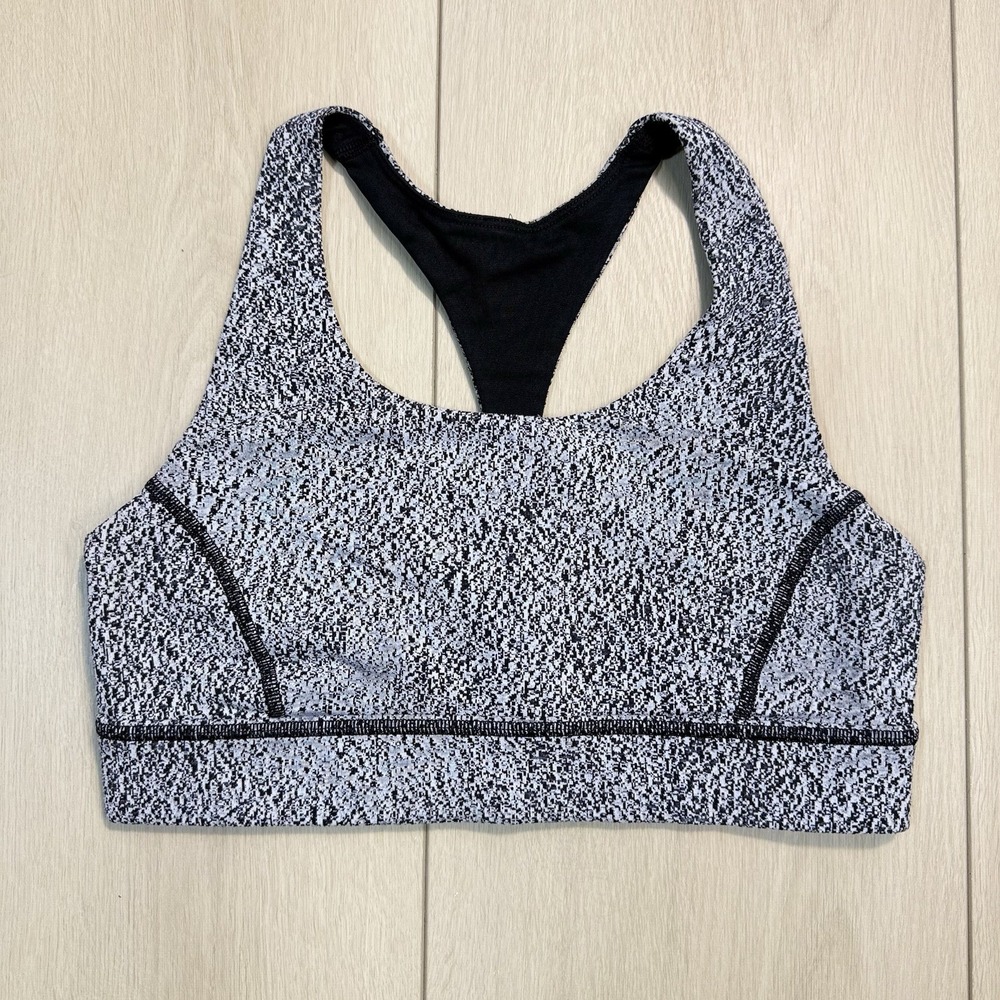 Lululemon Black & White Speckled Strappy Back Sports Bra Women's Size 8‎